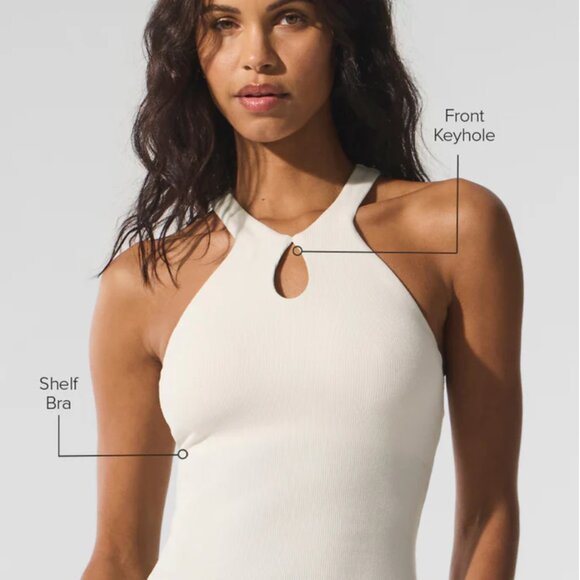 Alo Ribbed Mesmerize Bra Tank S Ivory - Picture 1 of 9